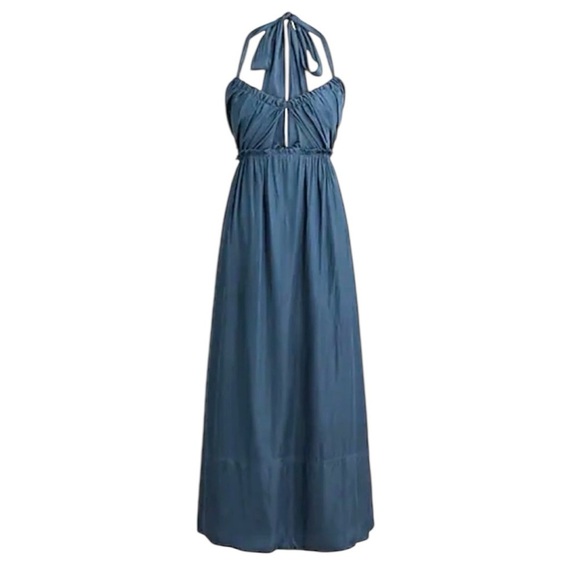 J Crew Cutout dress featherweight Saturn Elegant Blue Halter Maxi Dress Sz 6 - Picture 2 of 12